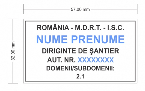 Stampila diriginte de santier dreptunghiulara 60 x 33 mm.